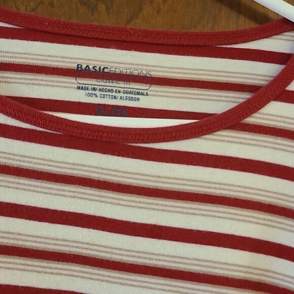 XL Basic Editions Red and White Striped Long Sleeved Top - Picture 3 of 4